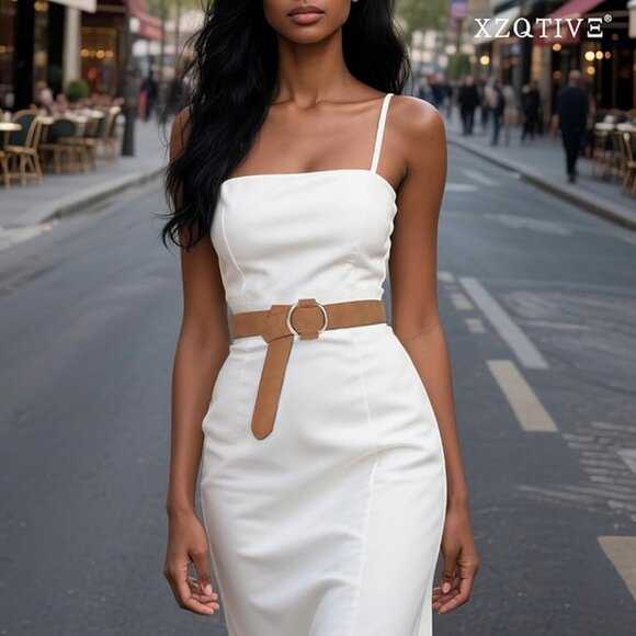 womens suede belt leather waist belt with silver buckle for jeans pants outfits - Picture 4 of 5